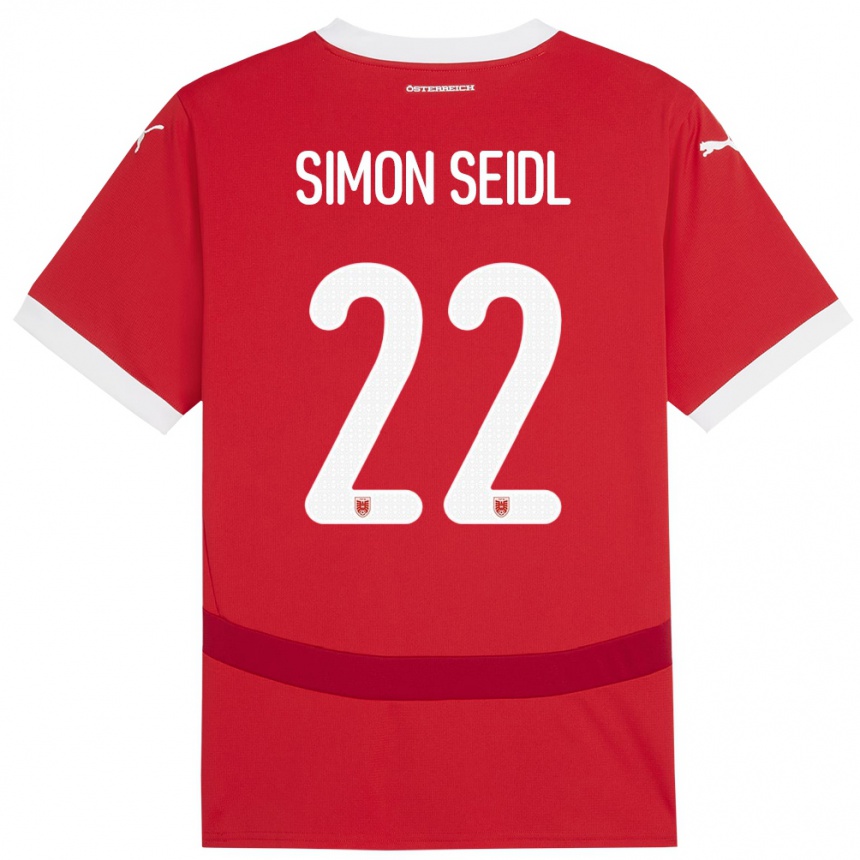 Kinder Fußball Österreich Simon Seidl #22 Rot Heimtrikot Trikot 24-26 T-Shirt Luxemburg