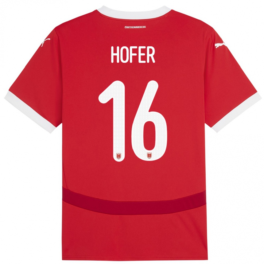 Kinder Fußball Österreich Raphael Hofer #16 Rot Heimtrikot Trikot 24-26 T-Shirt Luxemburg