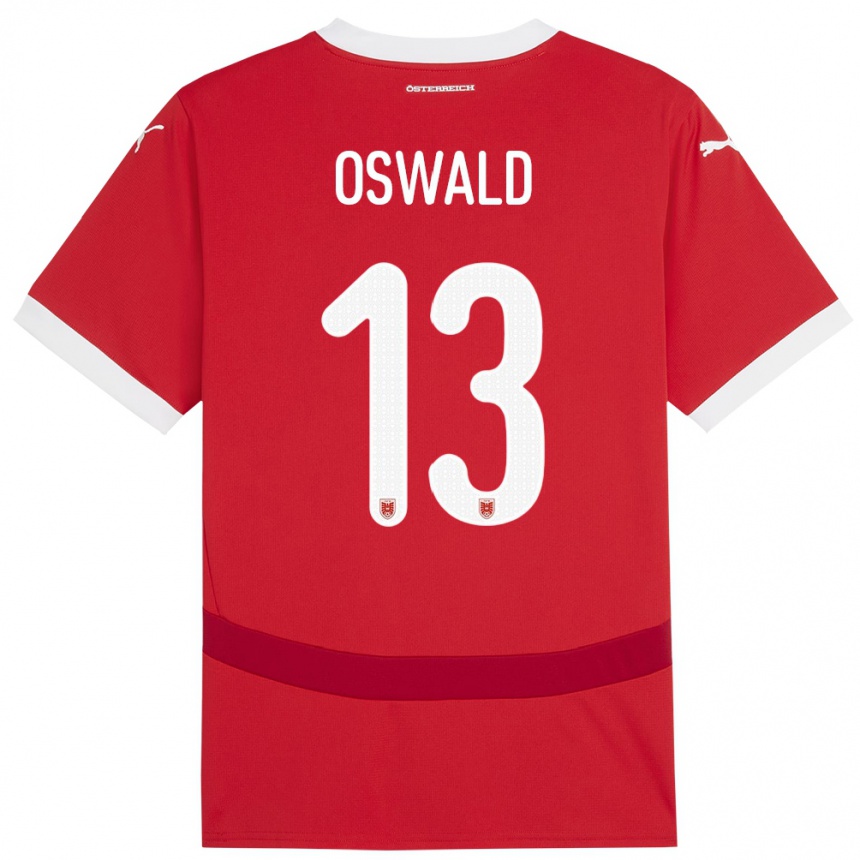 Kinder Fußball Österreich Moritz Oswald #13 Rot Heimtrikot Trikot 24-26 T-Shirt Luxemburg