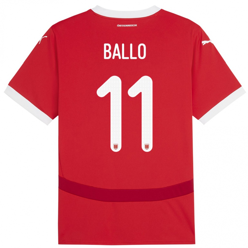 Kinder Fußball Österreich Thierno Ballo #11 Rot Heimtrikot Trikot 24-26 T-Shirt Luxemburg