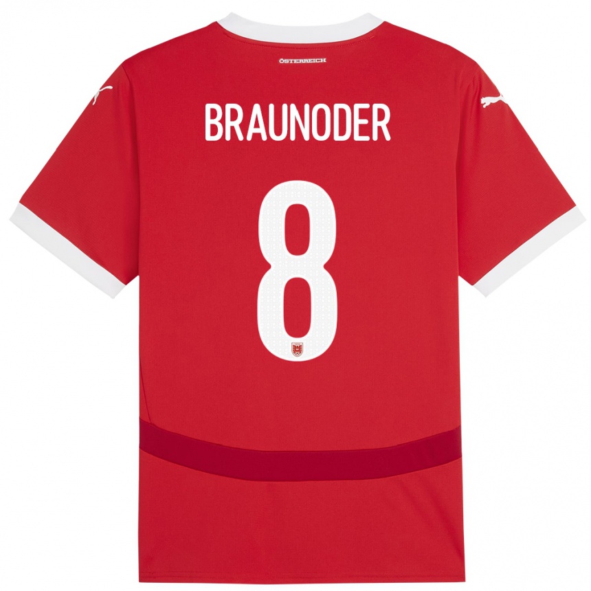 Kinder Fußball Österreich Matthias Braunöder #8 Rot Heimtrikot Trikot 24-26 T-Shirt Luxemburg