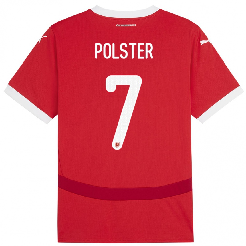 Kinder Fußball Österreich Manuel Polster #7 Rot Heimtrikot Trikot 24-26 T-Shirt Luxemburg