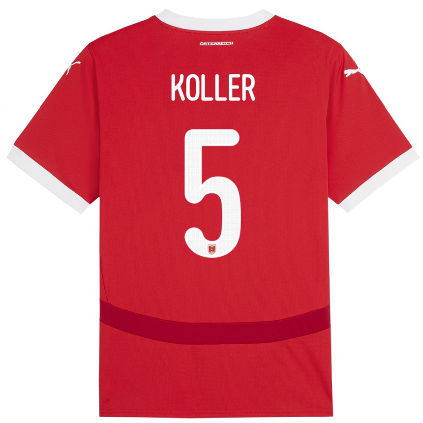 Kinder Fußball Österreich Paul Koller #5 Rot Heimtrikot Trikot 24-26 T-Shirt Luxemburg