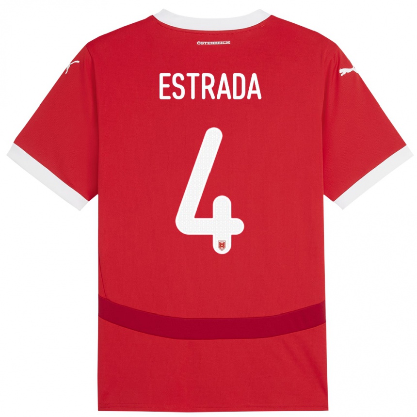 Kinder Fußball Österreich Pascal Estrada #4 Rot Heimtrikot Trikot 24-26 T-Shirt Luxemburg