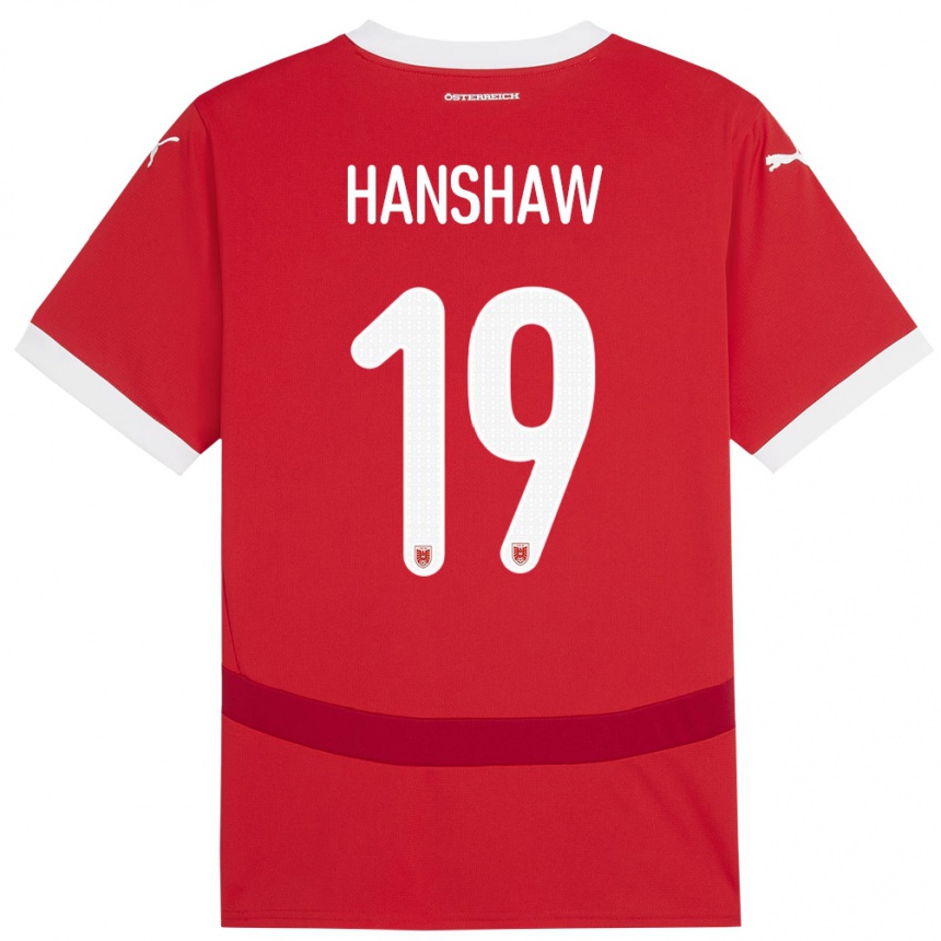 Kinder Fußball Österreich Verena Hanshaw #19 Rot Heimtrikot Trikot 24-26 T-Shirt Luxemburg