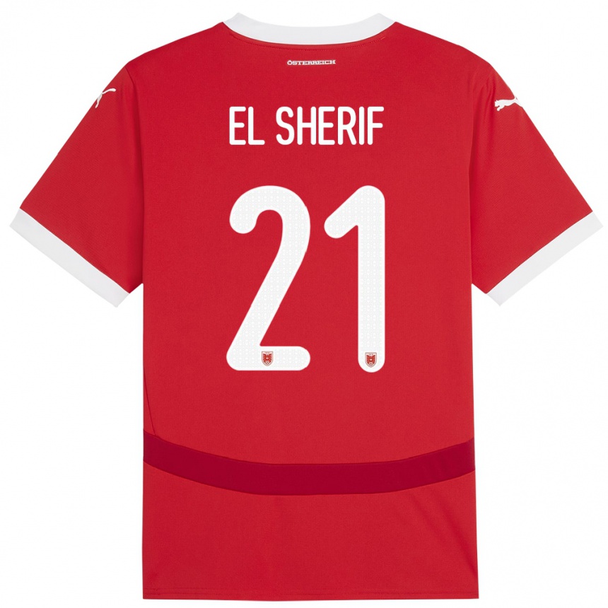 Kinder Fußball Österreich Mariella El Sherif #21 Rot Heimtrikot Trikot 24-26 T-Shirt Luxemburg