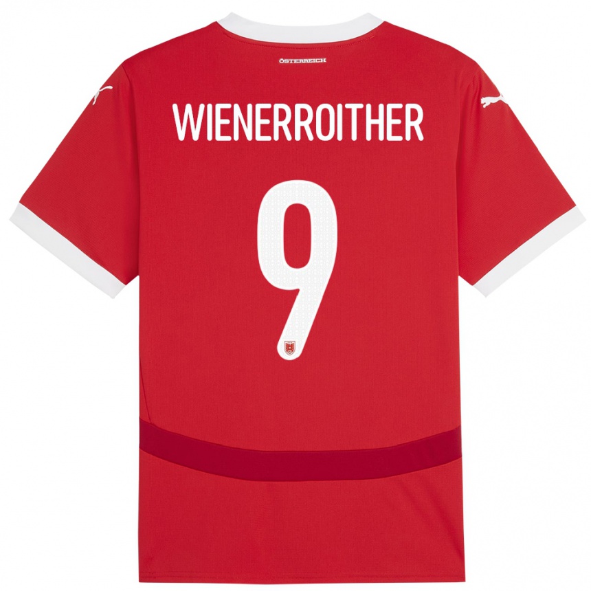 Kinder Fußball Österreich Katja Wienerroither #9 Rot Heimtrikot Trikot 24-26 T-Shirt Luxemburg