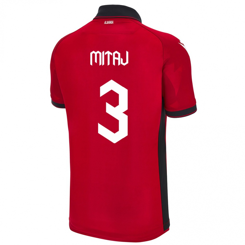 Kinder Fußball Albanien Mario Mitaj #3 Rot Heimtrikot Trikot 24-26 T-Shirt Luxemburg