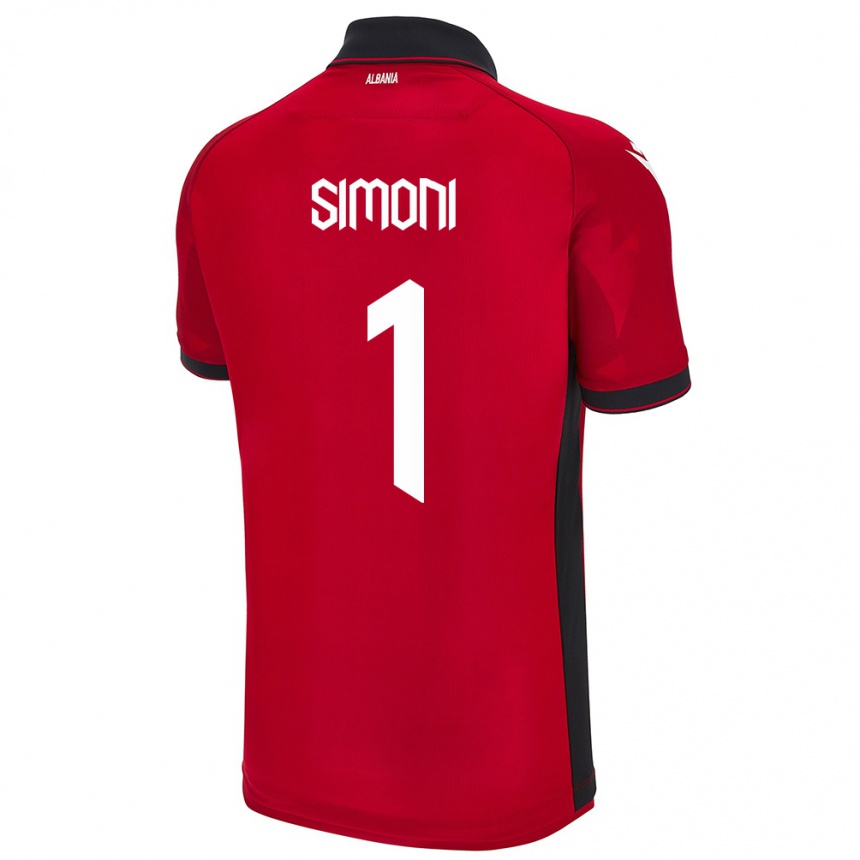 Kinder Fußball Albanien Simon Simoni #1 Rot Heimtrikot Trikot 24-26 T-Shirt Luxemburg