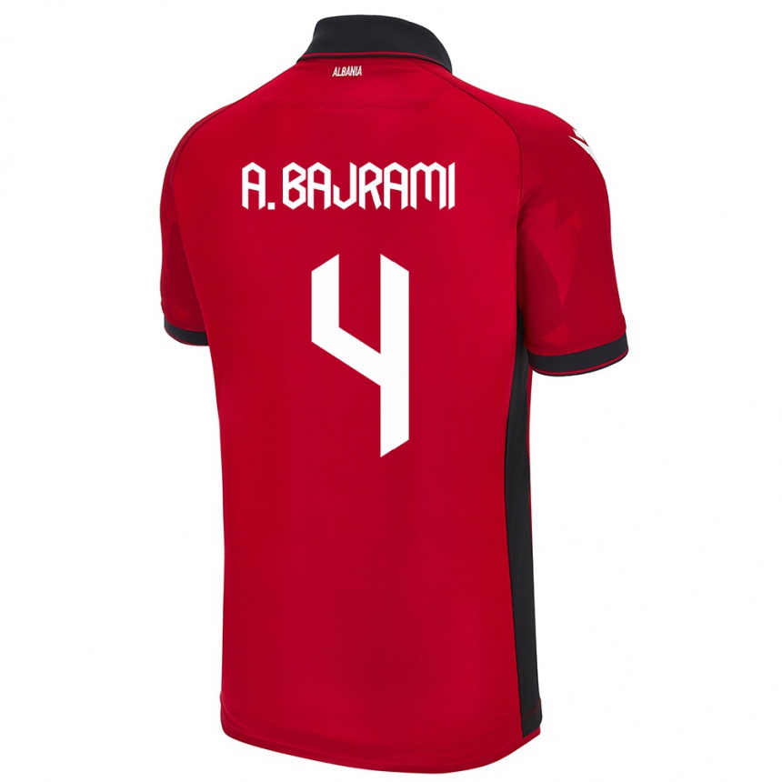 Kinder Fußball Albanien Adrian Bajrami #4 Rot Heimtrikot Trikot 24-26 T-Shirt Luxemburg