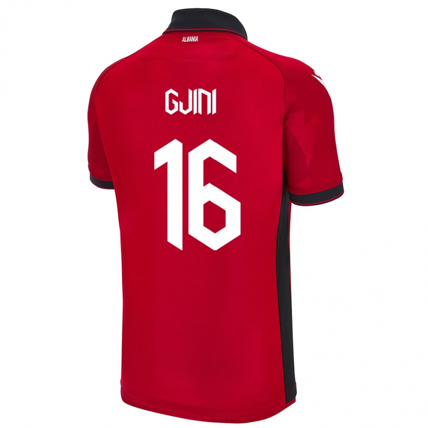 Kinder Fußball Albanien Luçije Gjini #16 Rot Heimtrikot Trikot 24-26 T-Shirt Luxemburg