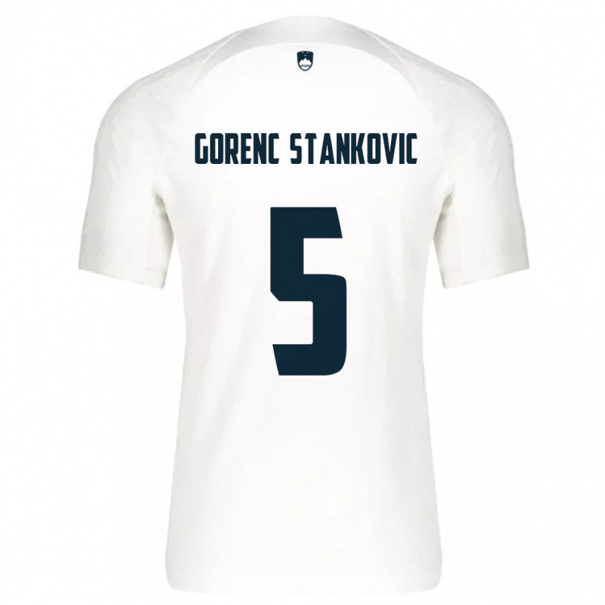 Kinder Fußball Slowenien Jon Gorenc Stankovic #5 Weiß Heimtrikot Trikot 24-26 T-Shirt Luxemburg