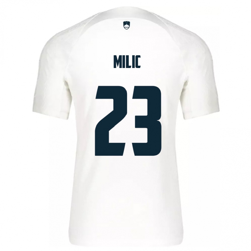 Kinder Fußball Slowenien Nino Milic #23 Weiß Heimtrikot Trikot 24-26 T-Shirt Luxemburg