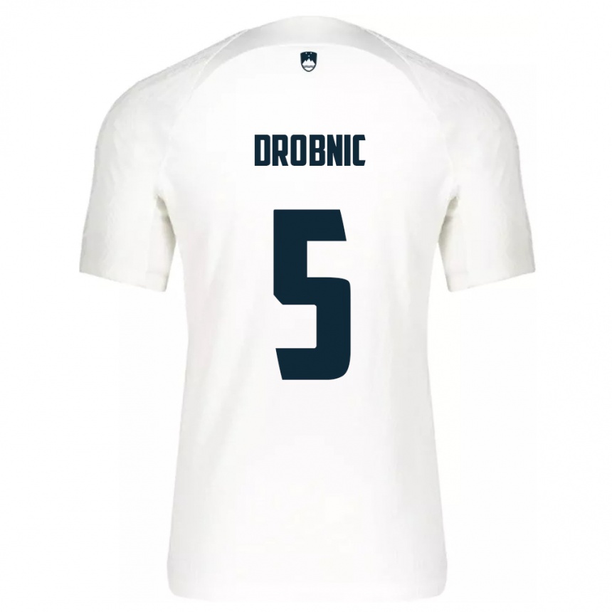 Kinder Fußball Slowenien Dominik Drobnic #5 Weiß Heimtrikot Trikot 24-26 T-Shirt Luxemburg