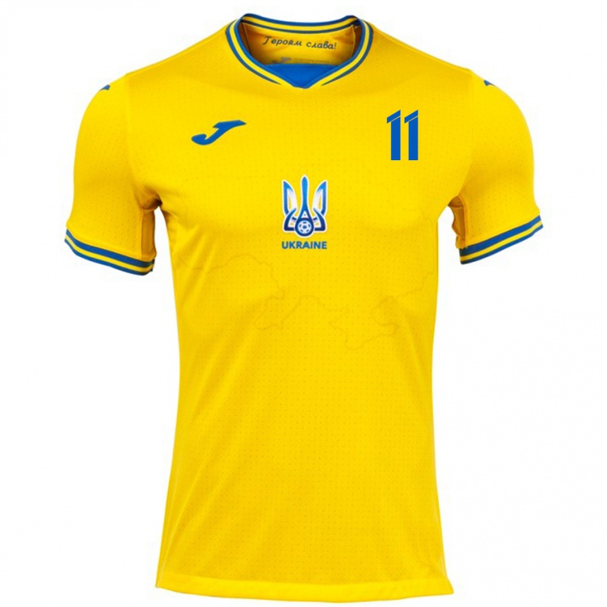 Kinder Fußball Ukraine Oleksiy Kashchuk #11 Gelb Heimtrikot Trikot 24-26 T-Shirt Luxemburg