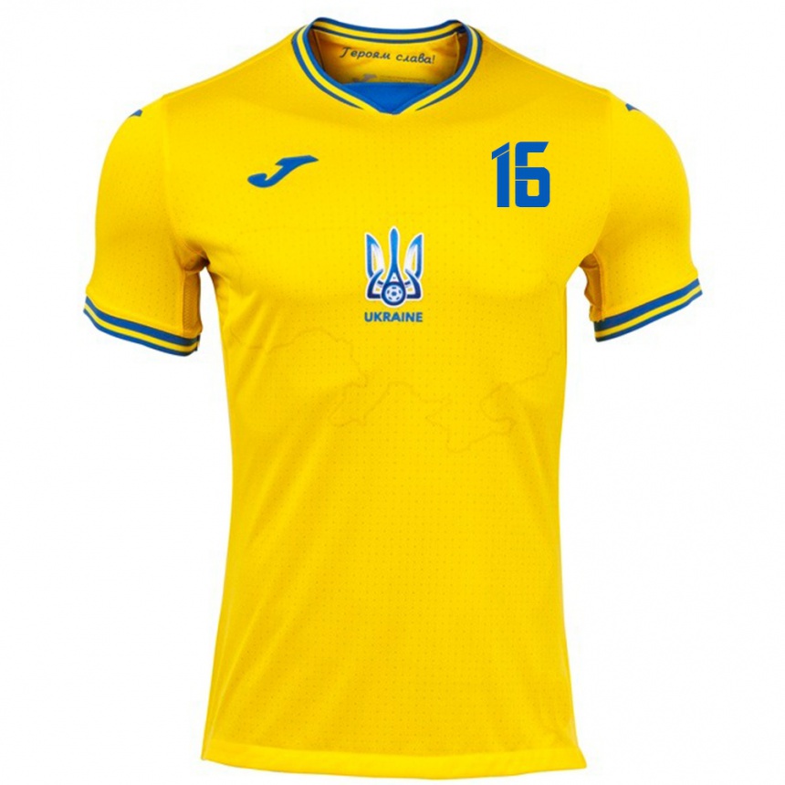 Kinder Fußball Ukraine Vitaliy Mykolenko #16 Gelb Heimtrikot Trikot 24-26 T-Shirt Luxemburg