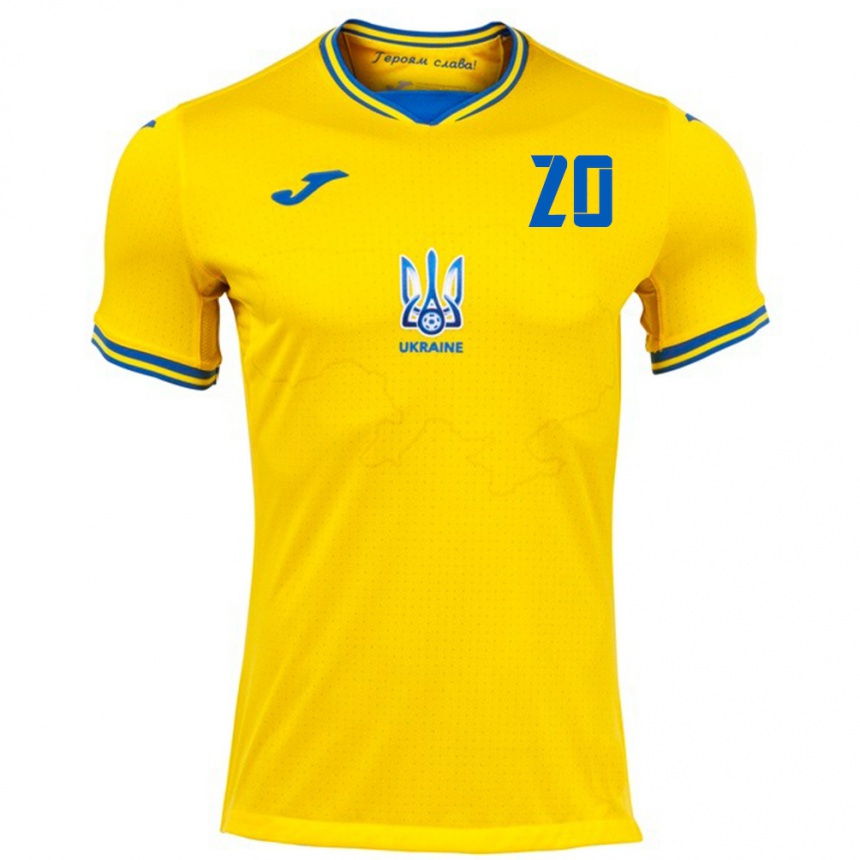 Kinder Fußball Ukraine Oleksandr Zubkov #20 Gelb Heimtrikot Trikot 24-26 T-Shirt Luxemburg