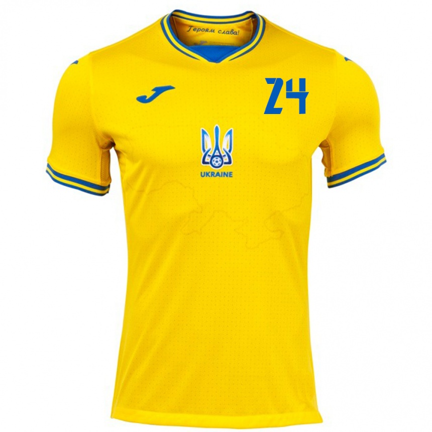 Kinder Fußball Ukraine Oleksandr Tymchyk #24 Gelb Heimtrikot Trikot 24-26 T-Shirt Luxemburg