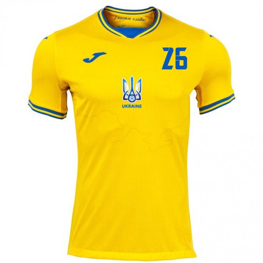 Kinder Fußball Ukraine Bogdan Mykhaylichenko #26 Gelb Heimtrikot Trikot 24-26 T-Shirt Luxemburg