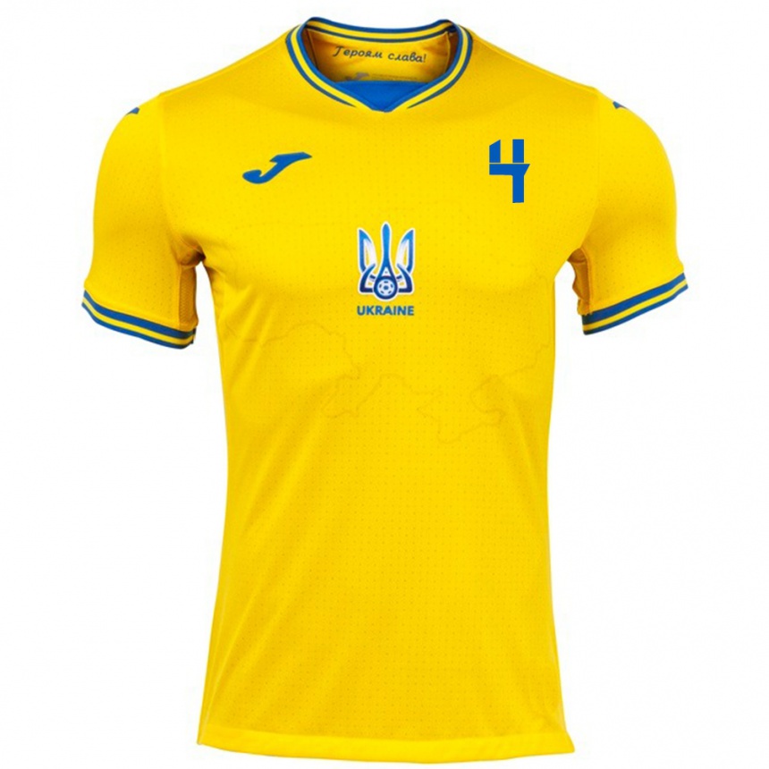 Kinder Fußball Ukraine Tetyana Romanenko #4 Gelb Heimtrikot Trikot 24-26 T-Shirt Luxemburg