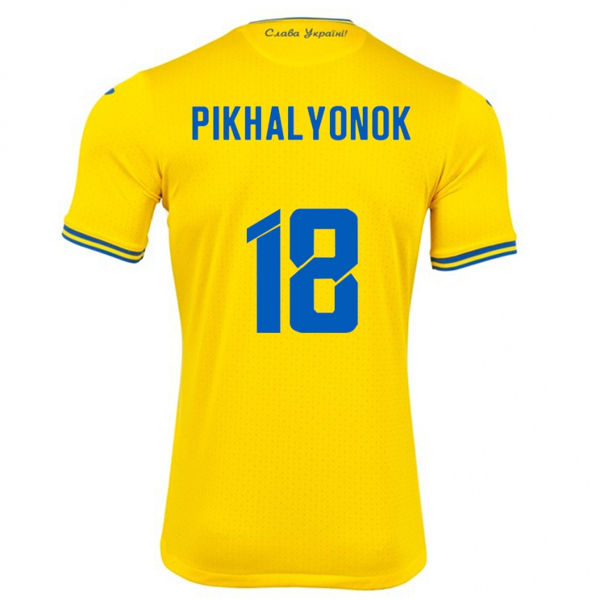 Kinder Fußball Ukraine Oleksandr Pikhalyonok #18 Gelb Heimtrikot Trikot 24-26 T-Shirt Luxemburg