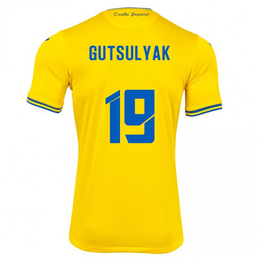 Kinder Fußball Ukraine Oleksiy Gutsulyak #19 Gelb Heimtrikot Trikot 24-26 T-Shirt Luxemburg