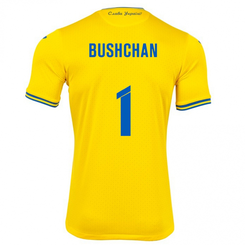 Kinder Fußball Ukraine Georgiy Bushchan #1 Gelb Heimtrikot Trikot 24-26 T-Shirt Luxemburg