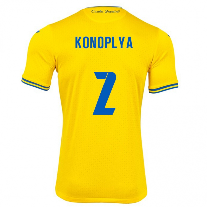 Kinder Fußball Ukraine Yukhym Konoplya #2 Gelb Heimtrikot Trikot 24-26 T-Shirt Luxemburg