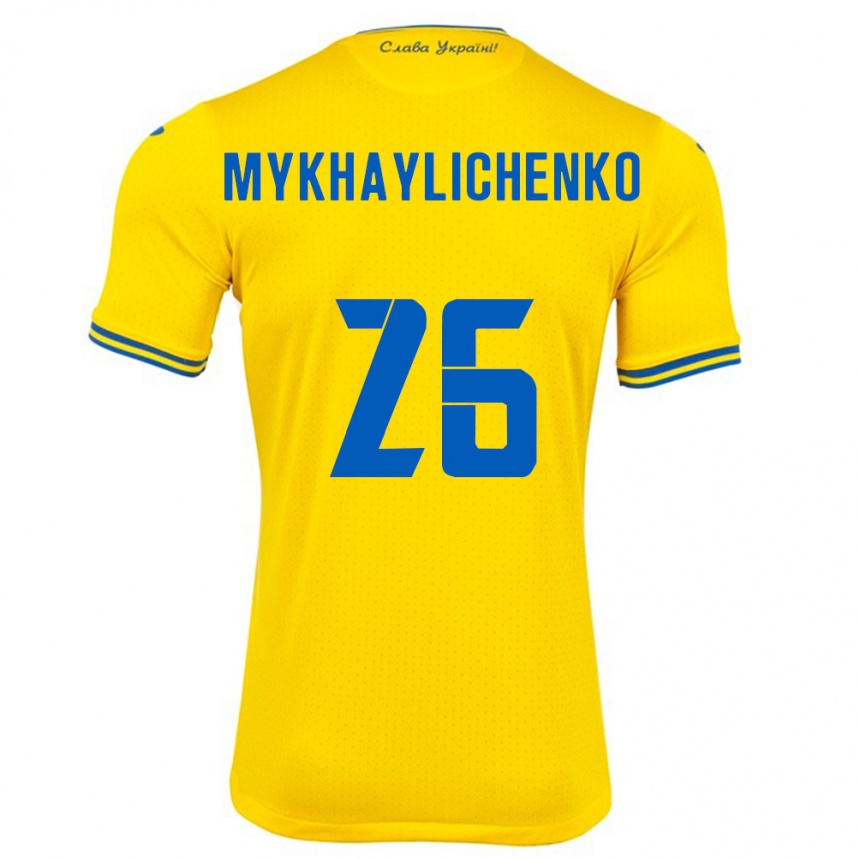 Kinder Fußball Ukraine Bogdan Mykhaylichenko #26 Gelb Heimtrikot Trikot 24-26 T-Shirt Luxemburg