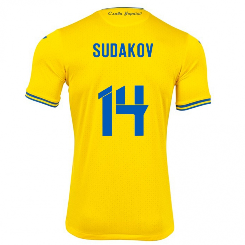 Kinder Fußball Ukraine Georgiy Sudakov #14 Gelb Heimtrikot Trikot 24-26 T-Shirt Luxemburg