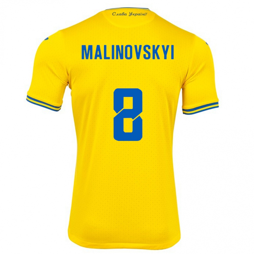 Kinder Fußball Ukraine Ruslan Malinovskyi #8 Gelb Heimtrikot Trikot 24-26 T-Shirt Luxemburg