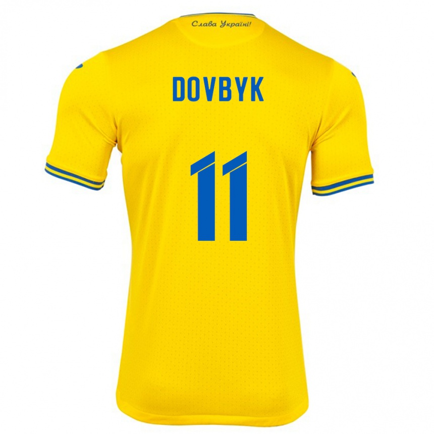 Kinder Fußball Ukraine Artem Dovbyk #11 Gelb Heimtrikot Trikot 24-26 T-Shirt Luxemburg