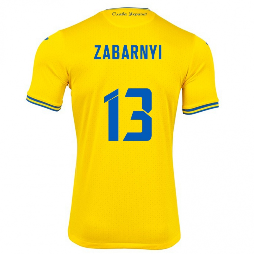 Kinder Fußball Ukraine Ilya Zabarnyi #13 Gelb Heimtrikot Trikot 24-26 T-Shirt Luxemburg