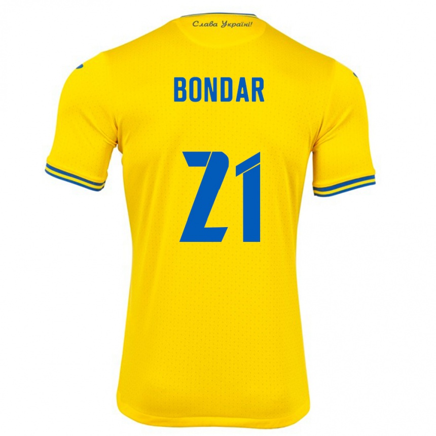 Kinder Fußball Ukraine Valeriy Bondar #21 Gelb Heimtrikot Trikot 24-26 T-Shirt Luxemburg