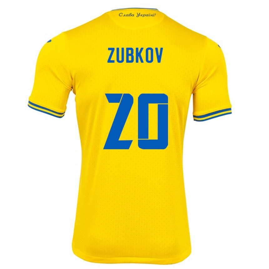 Kinder Fußball Ukraine Oleksandr Zubkov #20 Gelb Heimtrikot Trikot 24-26 T-Shirt Luxemburg