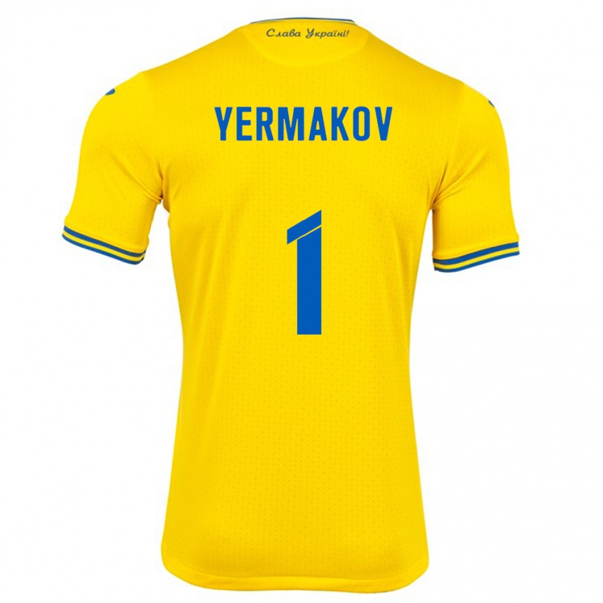 Kinder Fußball Ukraine Georgiy Yermakov #1 Gelb Heimtrikot Trikot 24-26 T-Shirt Luxemburg