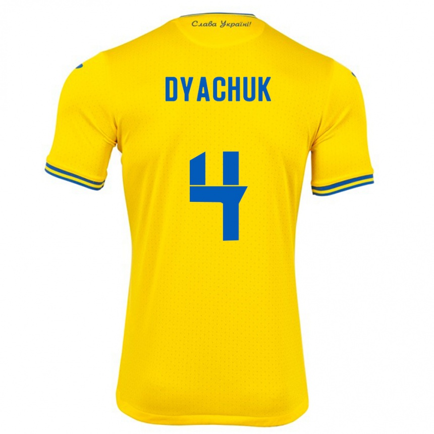 Kinder Fußball Ukraine Maksym Dyachuk #4 Gelb Heimtrikot Trikot 24-26 T-Shirt Luxemburg