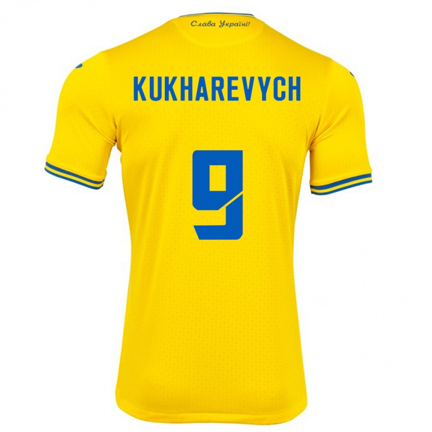 Kinder Fußball Ukraine Mykola Kukharevych #9 Gelb Heimtrikot Trikot 24-26 T-Shirt Luxemburg