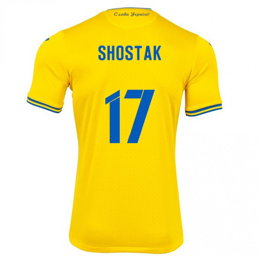 Kinder Fußball Ukraine Denys Shostak #17 Gelb Heimtrikot Trikot 24-26 T-Shirt Luxemburg