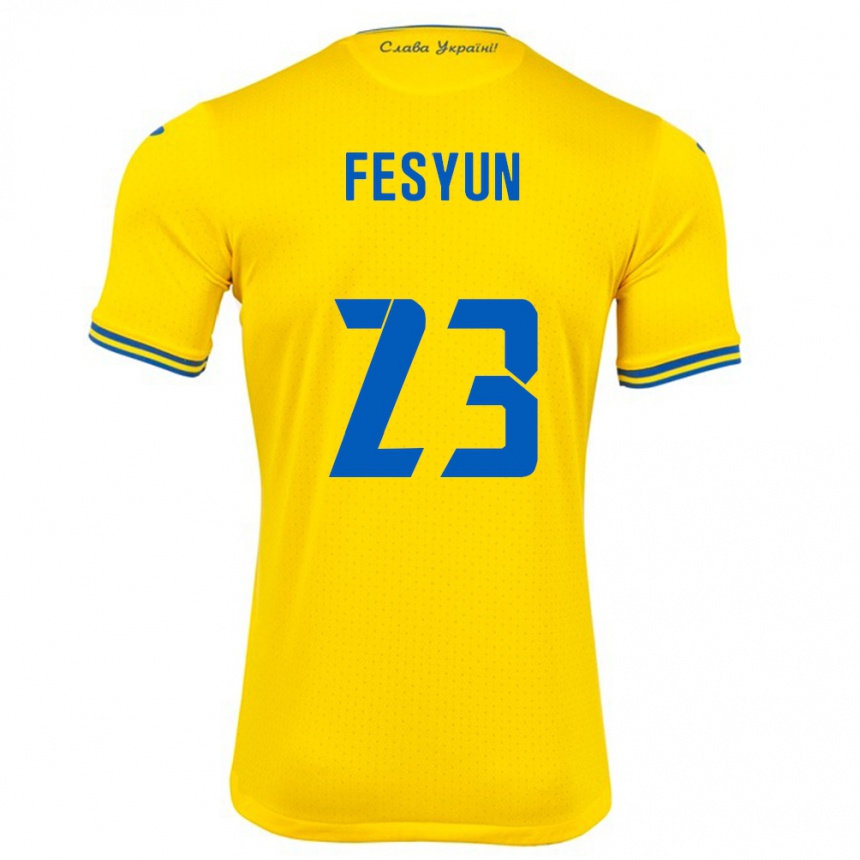 Kinder Fußball Ukraine Kiril Fesyun #23 Gelb Heimtrikot Trikot 24-26 T-Shirt Luxemburg