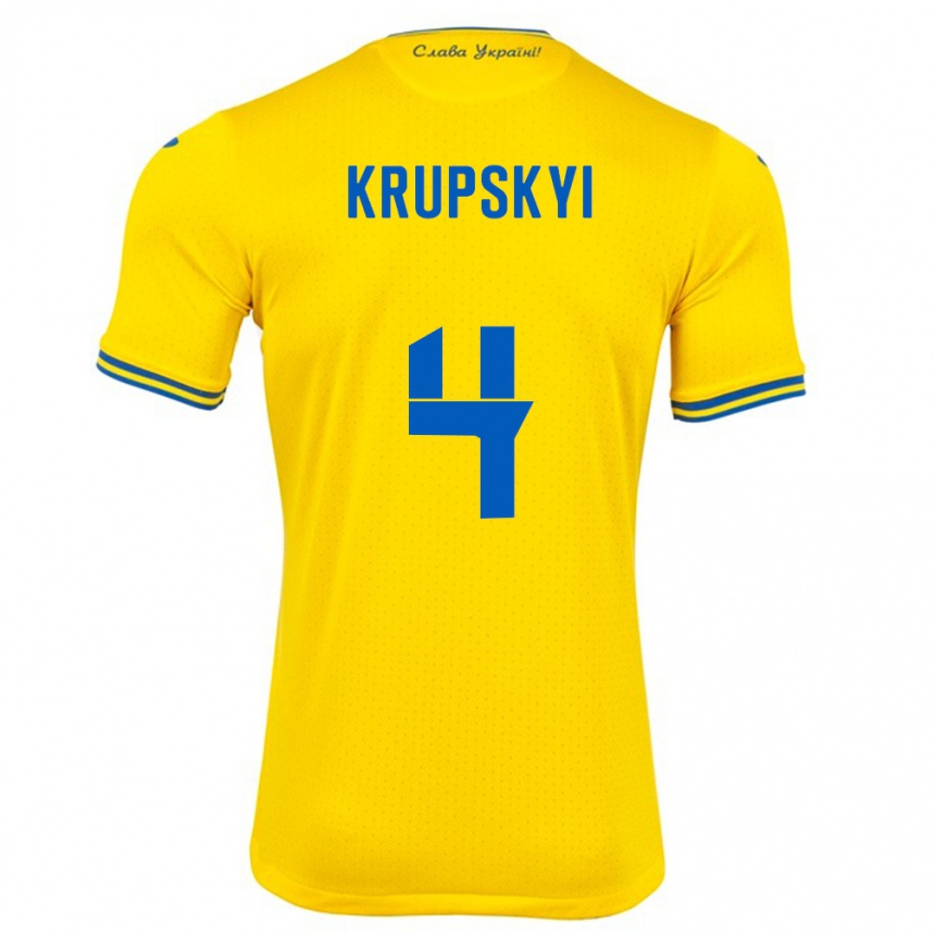 Kinder Fußball Ukraine Ilya Krupskyi #4 Gelb Heimtrikot Trikot 24-26 T-Shirt Luxemburg