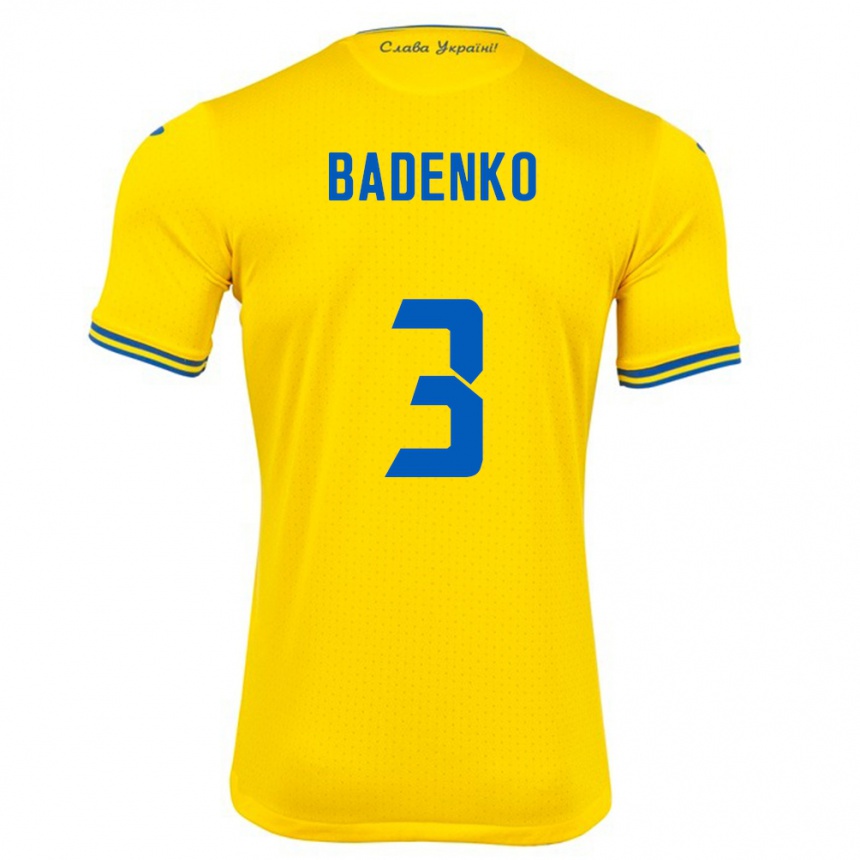 Kinder Fußball Ukraine Ilya Badenko #3 Gelb Heimtrikot Trikot 24-26 T-Shirt Luxemburg