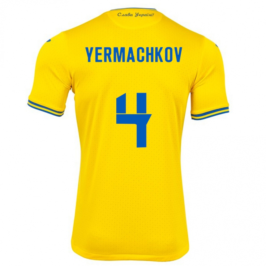 Kinder Fußball Ukraine Ivan Yermachkov #4 Gelb Heimtrikot Trikot 24-26 T-Shirt Luxemburg