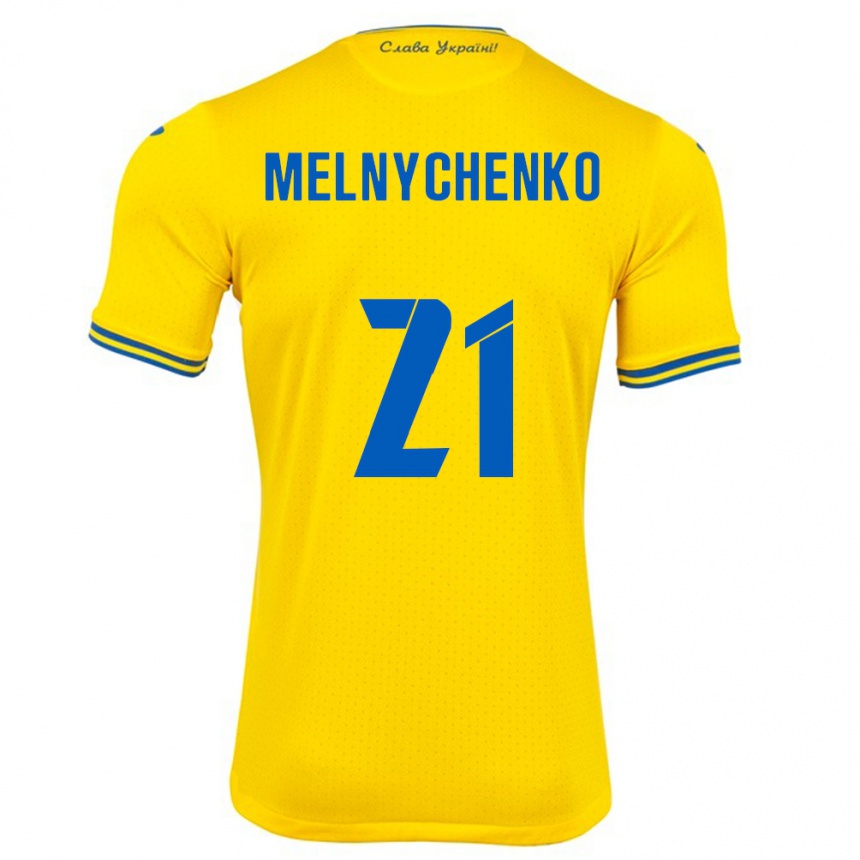 Kinder Fußball Ukraine Maksym Melnychenko #21 Gelb Heimtrikot Trikot 24-26 T-Shirt Luxemburg