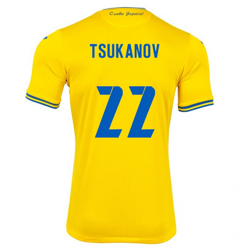 Kinder Fußball Ukraine Viktor Tsukanov #22 Gelb Heimtrikot Trikot 24-26 T-Shirt Luxemburg