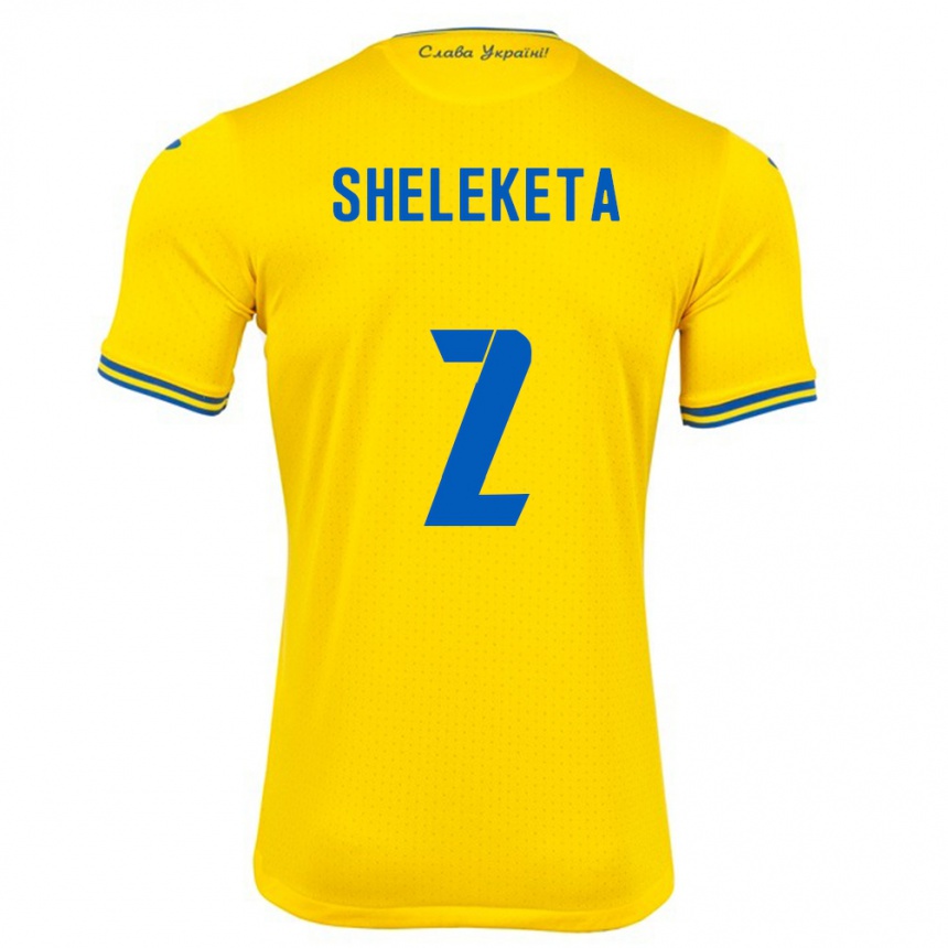 Kinder Fußball Ukraine Mykyta Sheleketa #2 Gelb Heimtrikot Trikot 24-26 T-Shirt Luxemburg