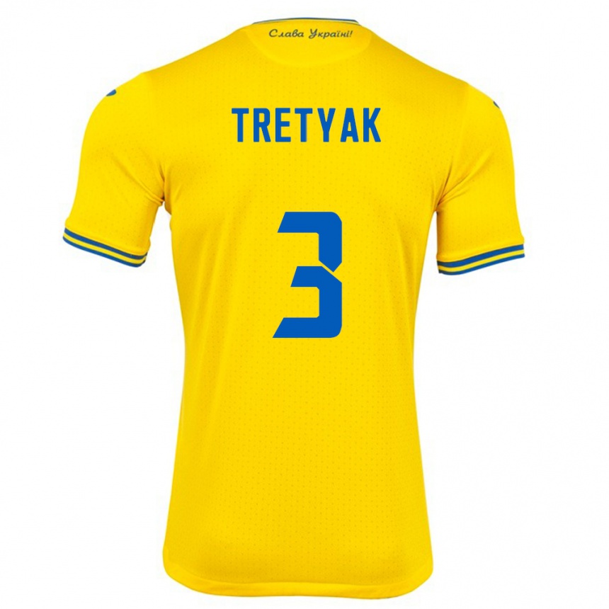 Kinder Fußball Ukraine Demyan Tretyak #3 Gelb Heimtrikot Trikot 24-26 T-Shirt Luxemburg