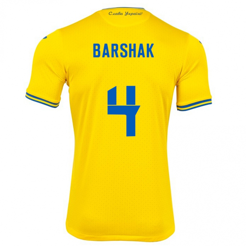 Kinder Fußball Ukraine Maksym Barshak #4 Gelb Heimtrikot Trikot 24-26 T-Shirt Luxemburg