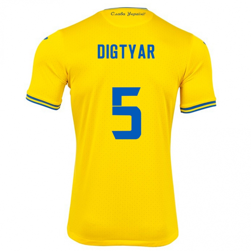 Kinder Fußball Ukraine Kyrylo Digtyar #5 Gelb Heimtrikot Trikot 24-26 T-Shirt Luxemburg