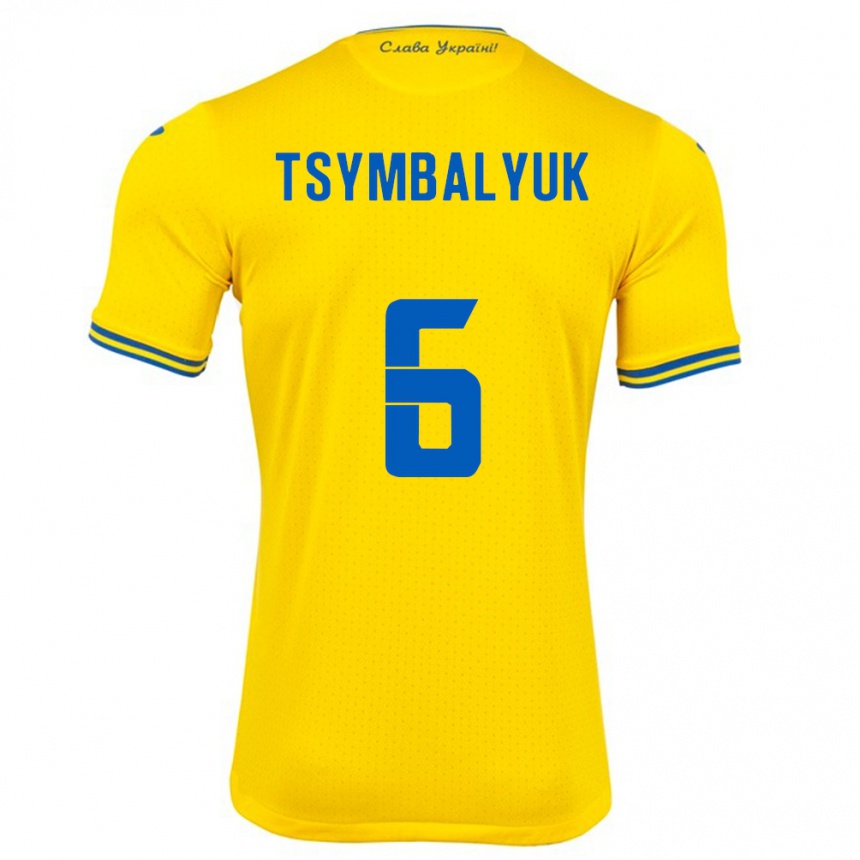 Kinder Fußball Ukraine Maksym Tsymbalyuk #6 Gelb Heimtrikot Trikot 24-26 T-Shirt Luxemburg
